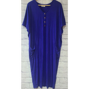 Dwell & Slumber Lounge Kaftan Dress Night Gown Women's XL/XXL Royal Blue Pockets